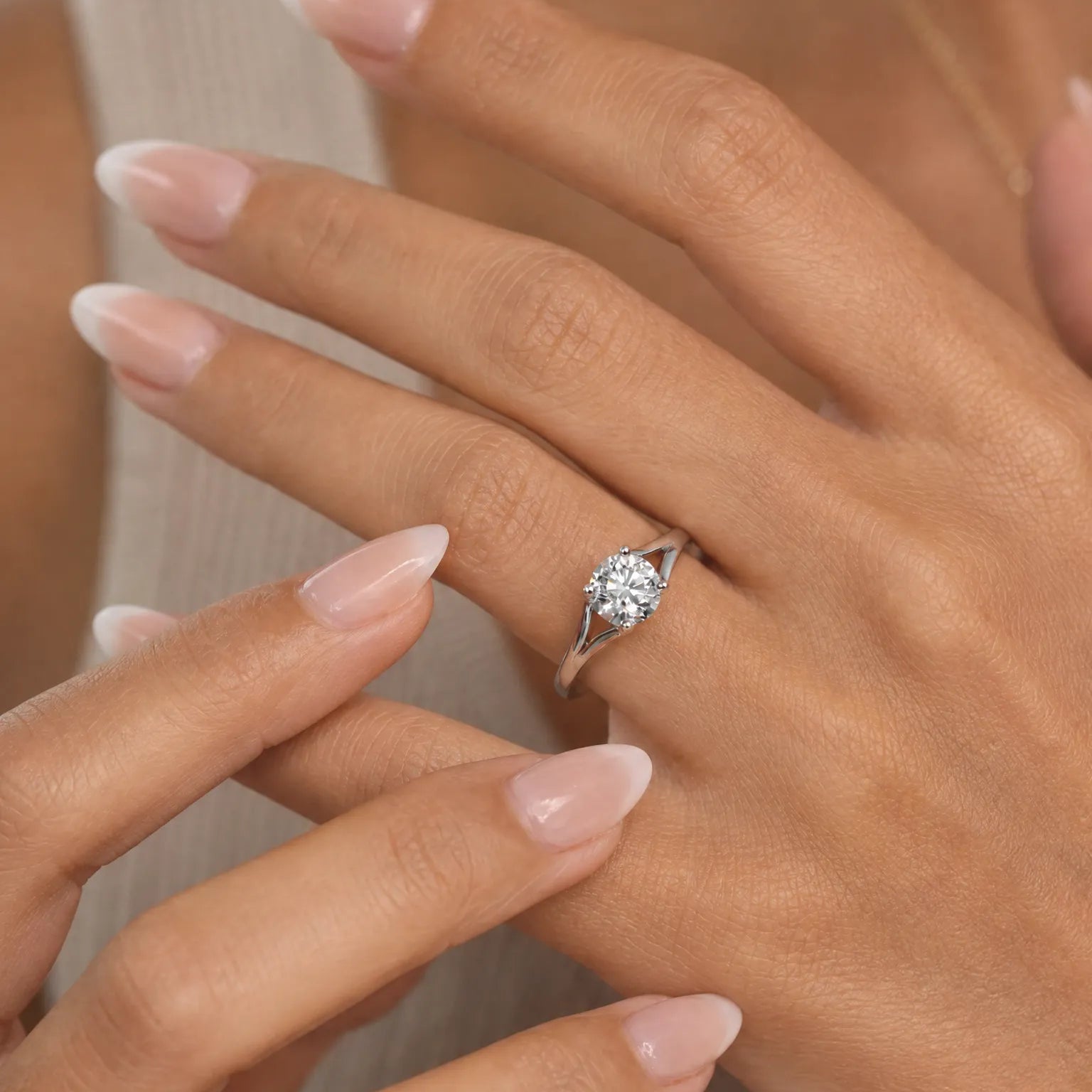 Four Prong Solitaire Engagement Promise Ring in Sterling Silver