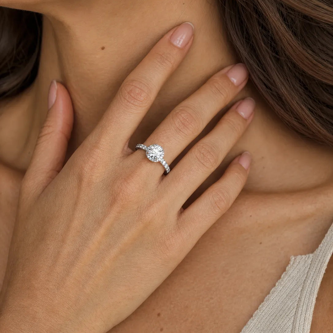 "Halo of Devotion" Halo Engagement Promise Ring in Sterling Silver