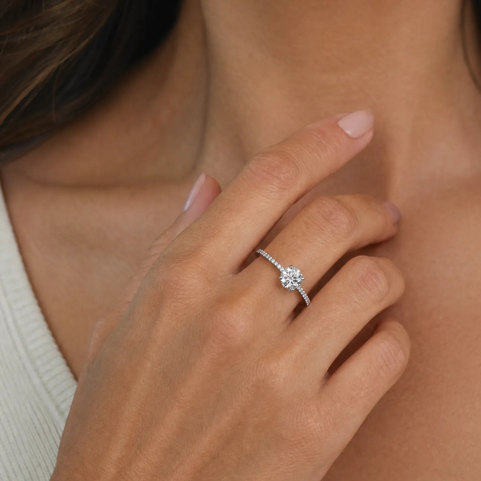 "Vows in Brilliance" Side Stone Engagement Promise Ring in Sterling Silver