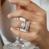 "Boundless Devotion" Halo Setting Emerald Cut Engagement Ring In Sterling Silver