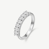 Emerald  Cut Diamond Half Coverage Wedding Band Ring in Sterling Silver