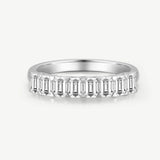 Emerald  Cut Diamond Half Coverage Wedding Band Ring in Sterling Silver