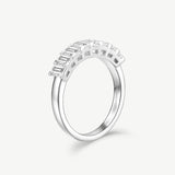 Emerald  Cut Diamond Half Coverage Wedding Band Ring in Sterling Silver