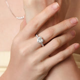 "Eternal Heartbeat" Diamond Halo Engagement Promise Ring in Sterling Silver