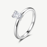 Emerald Cut Lab Grown Diamond Solitaire Engagement Ring in Sterling Silver