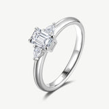 Three Stone Emerald Cut Lab Grown Diamond Engagement Ring in Sterling Silver