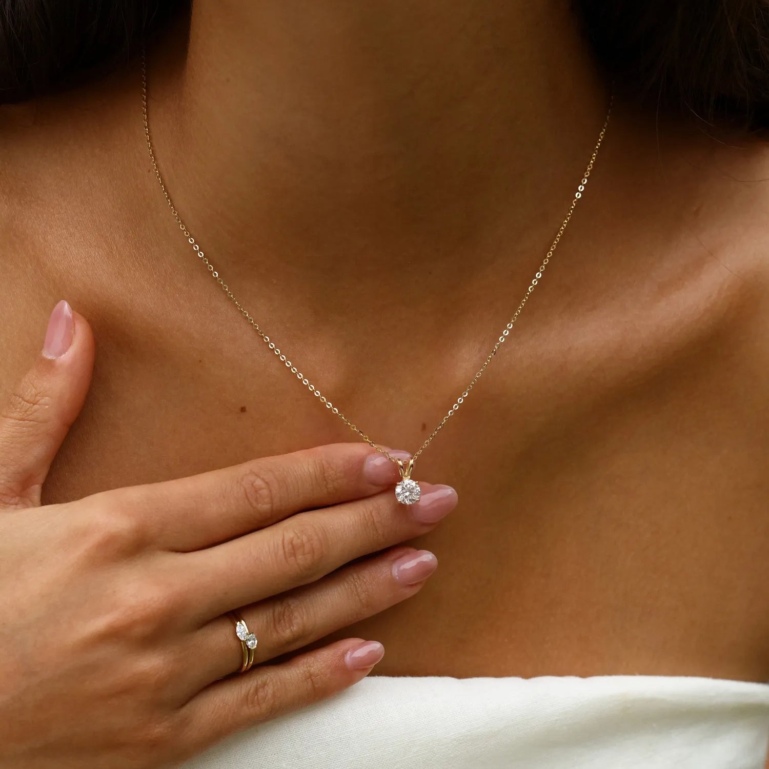 Classic Round Cut Lab Diamond Solitaire Pendant Necklace in 14K Solid Gold