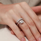 Oval Cut Channel Set Baguette Diamond Engagement Promise Ring in Sterling Silver