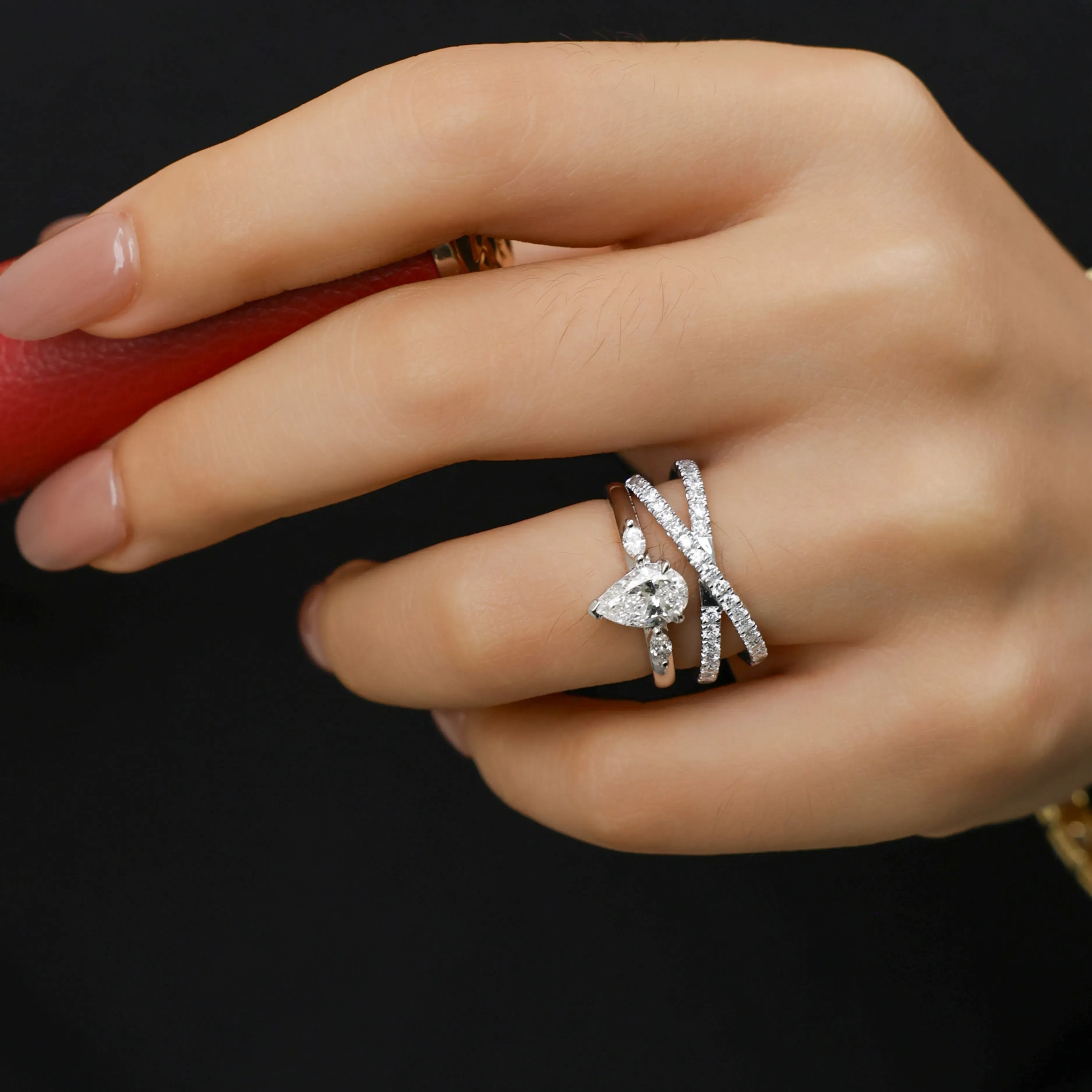 Pear Cut Lab Grown Diamond Engagement Promise Ring in Sterling Silver