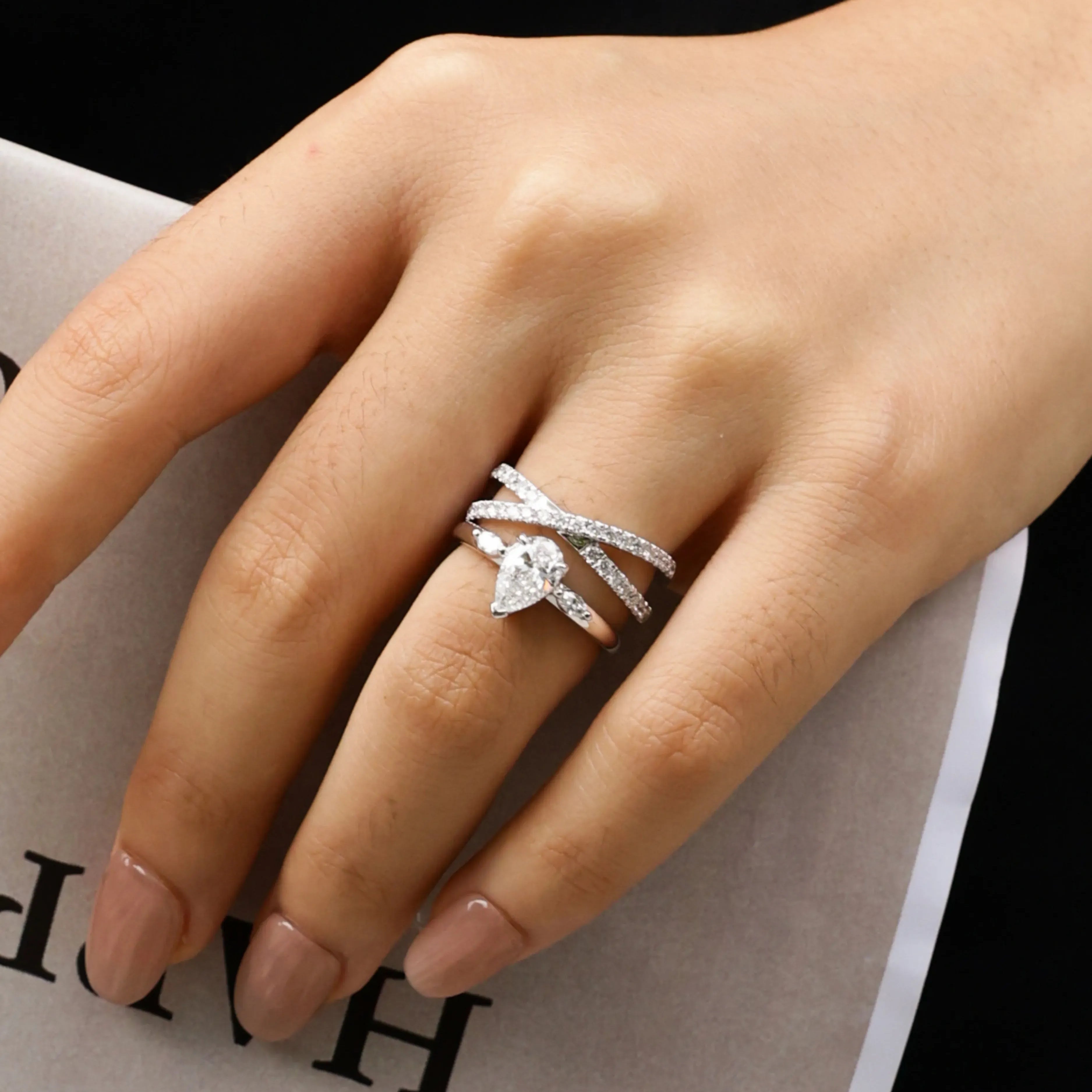 Criss Cross Lab Grown Diamond Wedding Band Ring in Sterling Silver