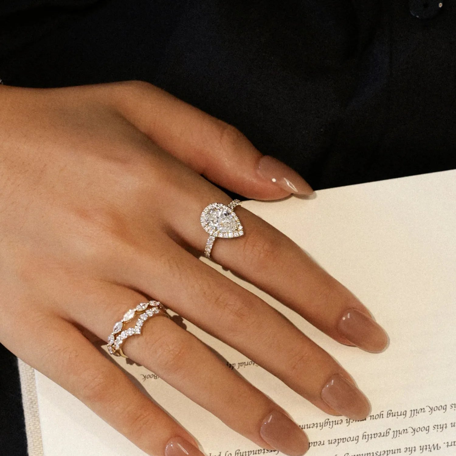 "Timeless Accord" Pear Cut Halo Lab Grown Diamond Engagement Ring in 14K Gold
