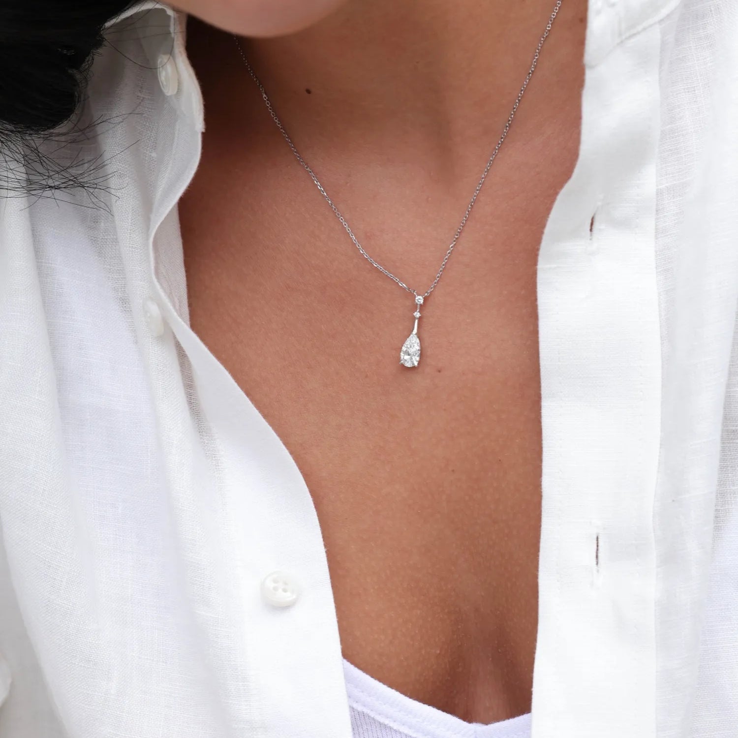 Pear Cut Solitaire Lab-Grown Diamond Pendant Necklace in Platinum