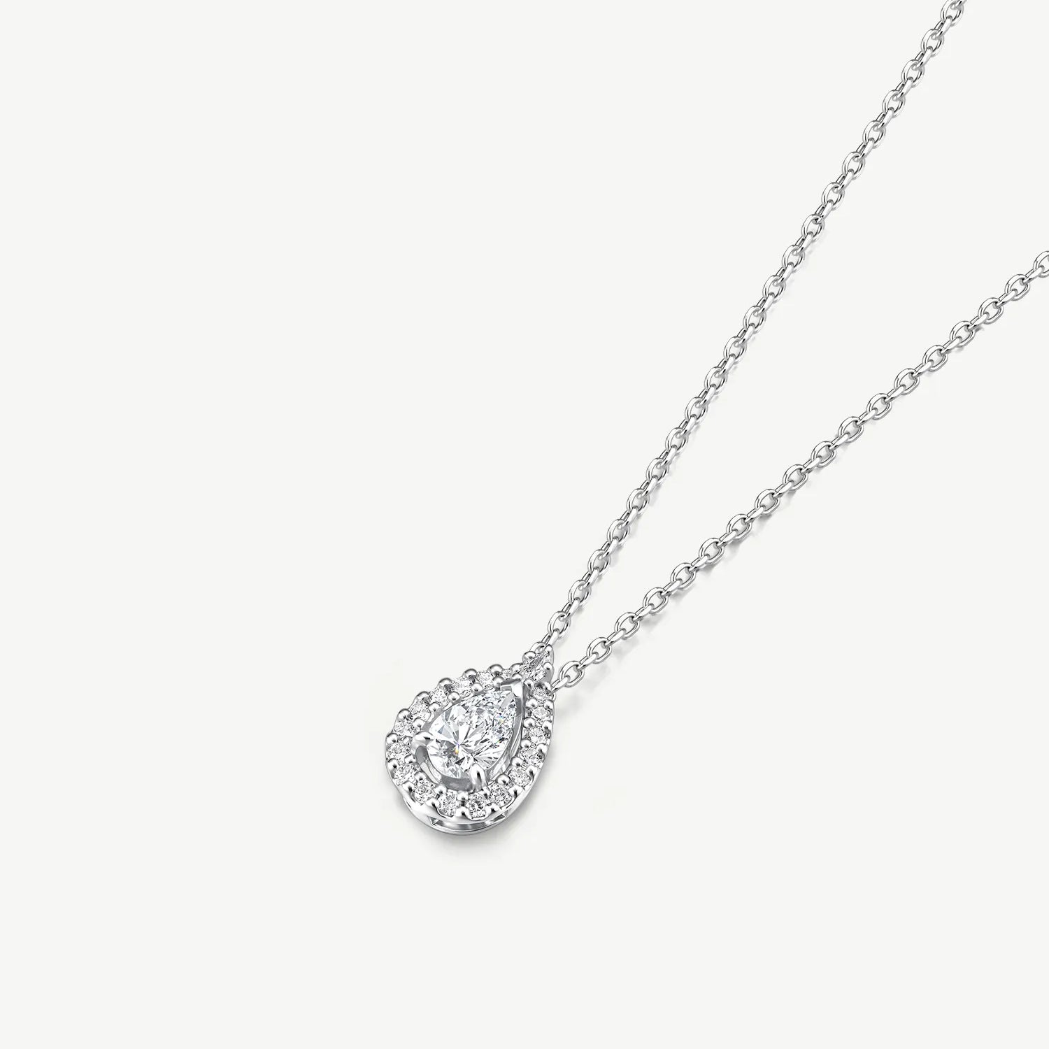 Pear-Cut Diamond Halo Pendant Necklace in Sterling Silver