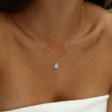 Pear-Cut Diamond Halo Pendant Necklace in Sterling Silver