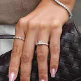 "Radiant Muse" Princess Cut Diamond Engagement Promise Ring in Sterling Silver