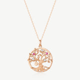 Lab-Grown Diamond Tree of Life Necklace with Ruby in 14K Rose Gold